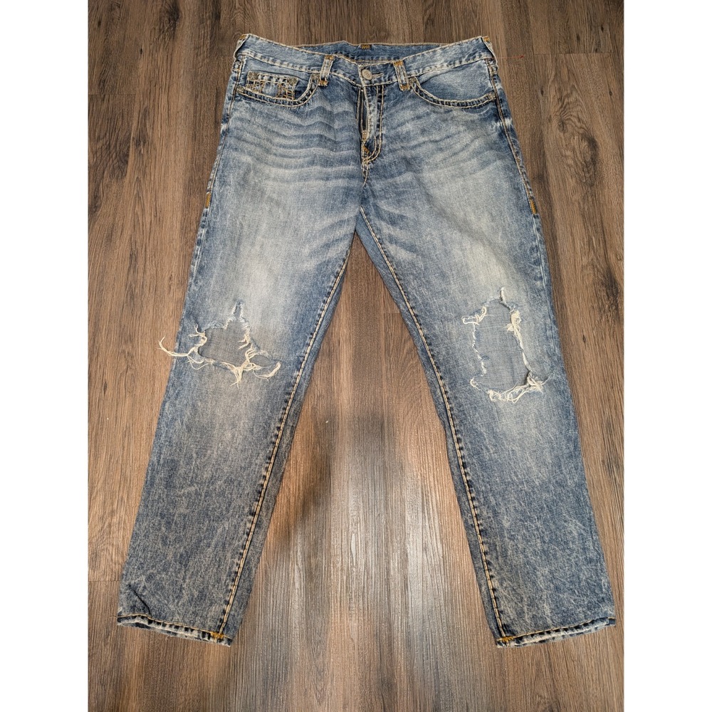 True Religion‎ Geno Relaxed Slim Distressed Ripped Jeans Size 38